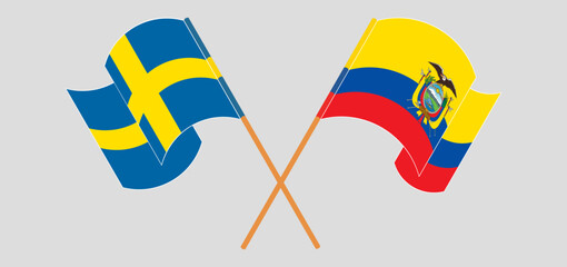 Crossed and waving flags of Sweden and Republic of Ecuador