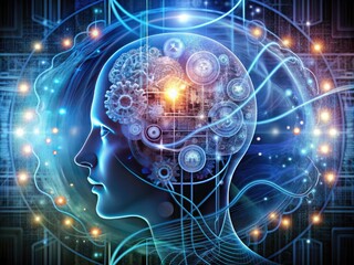 Neural Labyrinth: Intricate, cerebral, scientific, cold colors, technological elements