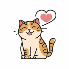 Happy Cartoon Cat with Heart-Shaped Thought Bubble