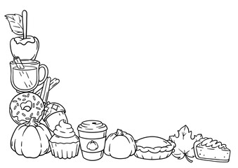 Autumn items and food design. Happy Thanksgiving Day and Halloween traditional symbols.