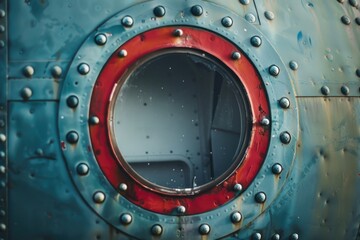 A close-up view of a metal object featuring a prominent red circle