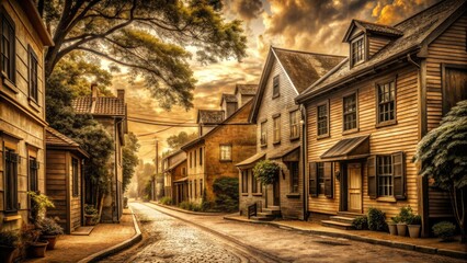 Naklejka premium Nostalgic Barrio Reminiscence: Old neighborhood, memories, cultural identity, sepia tones