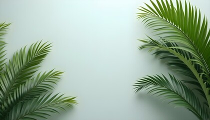 A realistic photo of palm leaves arranged against a bright background, showcasing their vibrant green color and intricate textures.