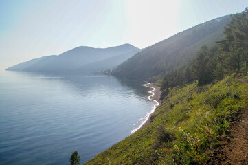 View of blue water of lake Baikal