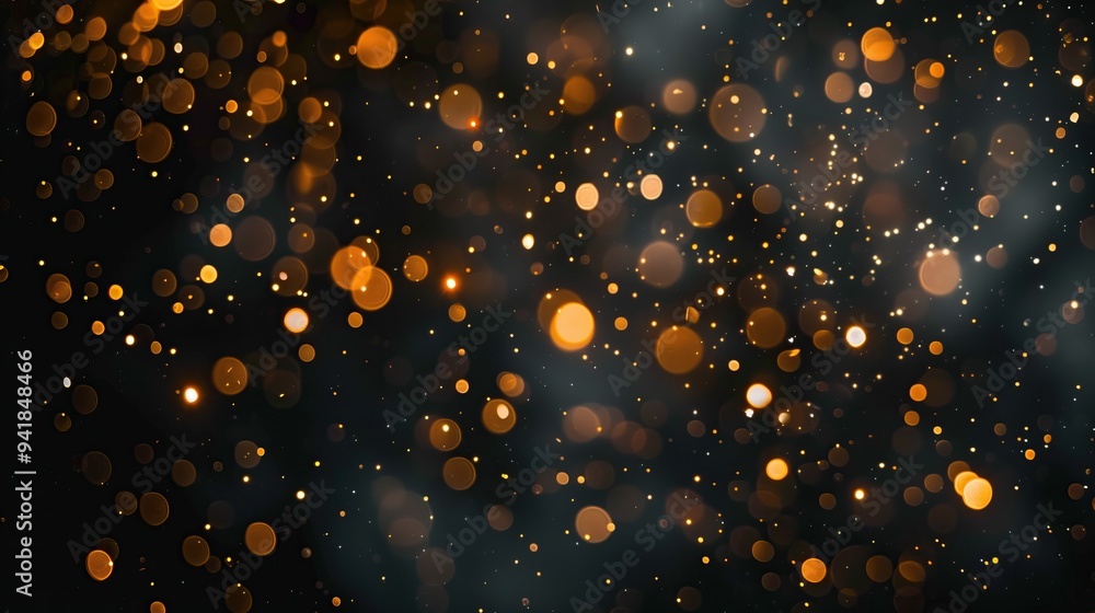 Poster abstract golden bokeh lights festive atmosphere in dark background