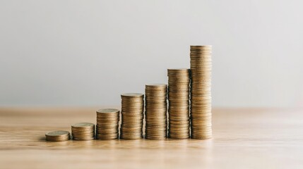 Creative bar chart with bars made of stacked coins, representing financial growth, white background