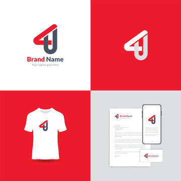 4U Letter Logo Design. This logo is creative, simple, elegant, modern, and unique which is a combination of typography of the letters 4 and U. This logo is suitable for professional businesses.