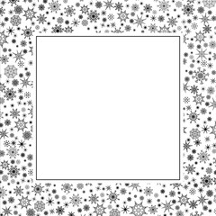 Christmas  frames elegant design set snowflakes. Black and white doodle style drawing. White background.