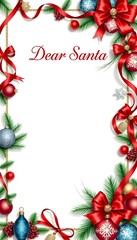 A sophisticated border of Christmas ornaments, featuring festive decorations and intricate designs, creating a perfect frame for writing a letter to Santa