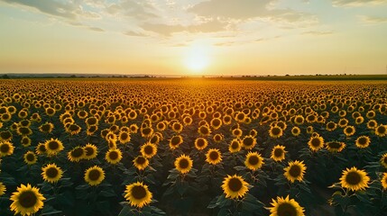 Fototapeta premium A vibrant field of sunflowers at sunset, showcasing nature's beauty.