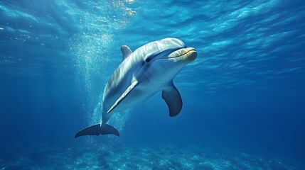 Fototapeta premium A playful dolphin swimming gracefully in crystal-clear ocean waters.