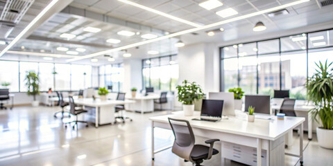 Blur focus of White open space office interior can be used as background