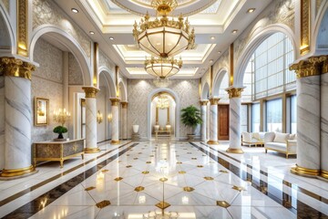 Fototapeta premium Opulent Serenity: White, Tile, Gold, Marble, Grand