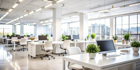 Blur focus of White open space office interior can be used as background