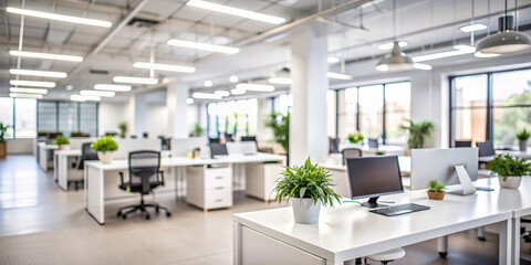 Blur focus of White open space office interior can be used as background
