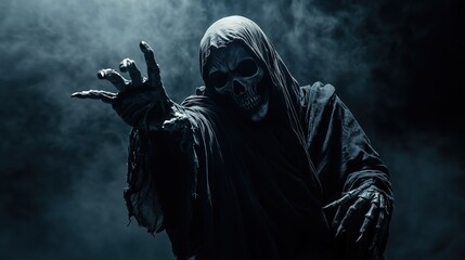 Obraz premium The grim reaper reaching towards the camera over black background
