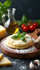 A wooden board showcasing freshly made pasta sprinkled with herbs, highlighting the art of homemade cooking and Italian cuisine