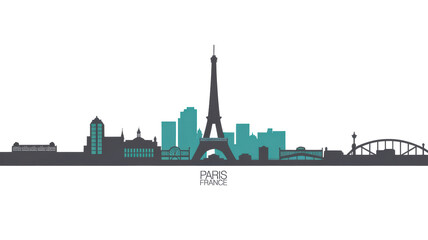 Obraz premium A minimalist vector illustration of the Paris France skyline in a white background. The design uses simple shapes and lines.