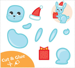 Cut and Glue Worksheet. Christmas rabbit. Scissors practice for preschoolers. Education paper game.