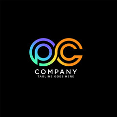Obraz premium Initial lowercase letter pc, linked outline rounded logo, colorful vibrant colors