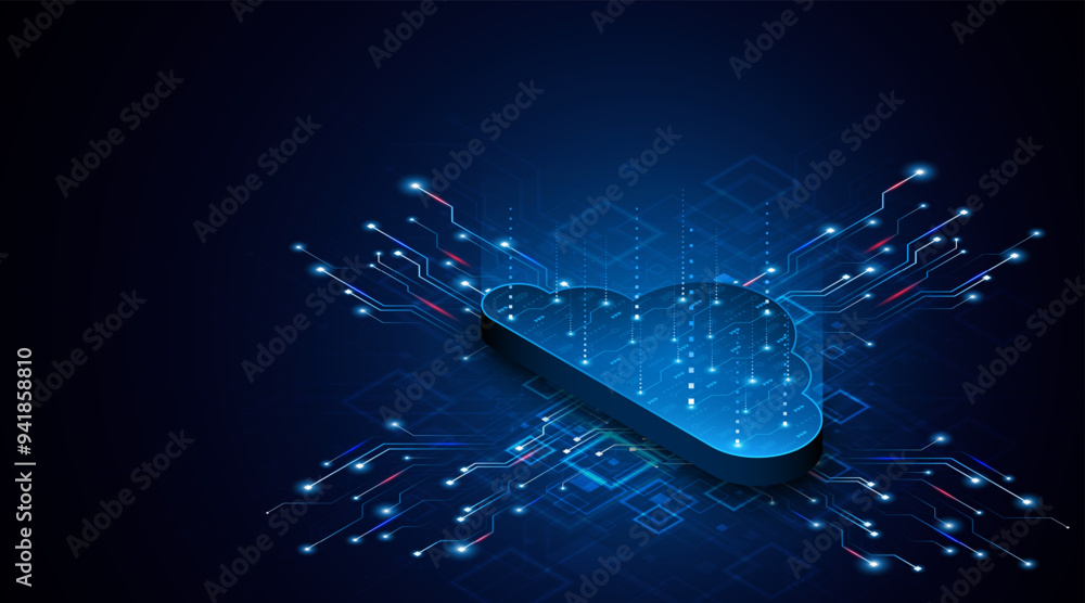 Poster Abstract cloud technology circuit board. Large data center concept. modern cloud storage technology innovation concept background