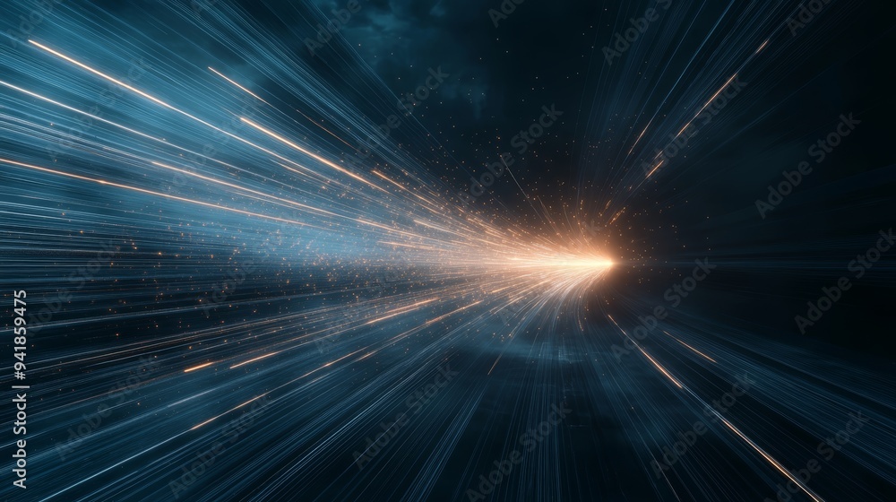 Poster a stunning visualization of light speed movement through space, showcasing vibrant colors and dynami