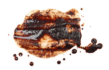 Wet coffee residue isolated on white background, top view

