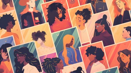 A vibrant collage showcases diverse animated characters with a variety of unique hairstyles and outfits, highlighting diversity and creativity.