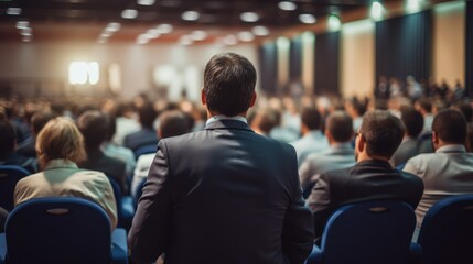 Business speaker giving a talk at business conference event. Neural network ai generated art