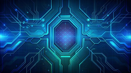 Obraz premium Futuristic Circuit Board with Blue Lights, High-Tech Digital Background