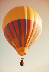 Fototapeta premium One Colorful hot air balloon on empty neutral monochrome background, png, detail, vector, cut, stories format, social media vertical format