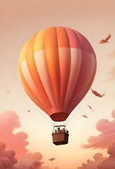 Fototapeta premium One Colorful hot air balloon on empty neutral monochrome background, png, detail, vector, cut, stories format, social media vertical format