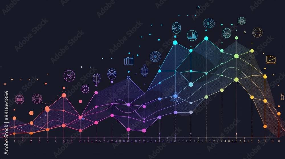 Poster a colorful graph illustrating various data points and analytics, representing modern trends in data 