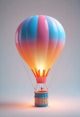 Obraz premium One Colorful hot air balloon on empty neutral monochrome background, png, detail, vector, cut, stories format, social media vertical format