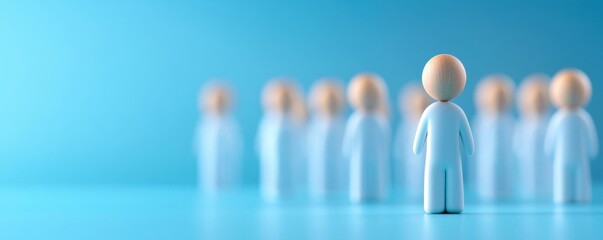 A group of simplified human figures stands against a blue background, emphasizing individuality and community.