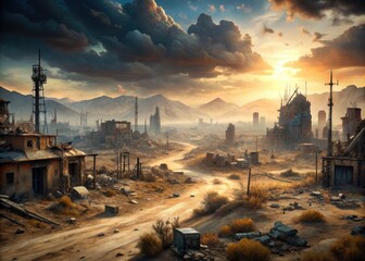 Fototapeta premium Post-Apocalyptic Wasteland: Bleak, barren, desolate, gritty, survivalist