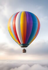Obraz premium One Colorful hot air balloon on empty neutral monochrome background, png, detail, vector, cut, stories format, social media vertical format