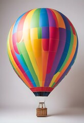 Fototapeta premium One Colorful hot air balloon on empty neutral monochrome background, png, detail, vector, cut, stories format, social media vertical format