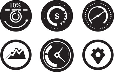 A minimalist vector icon set including a site audit, performance overview, bounce rate, and engagement metrics .icons in black and white style with isolated on white