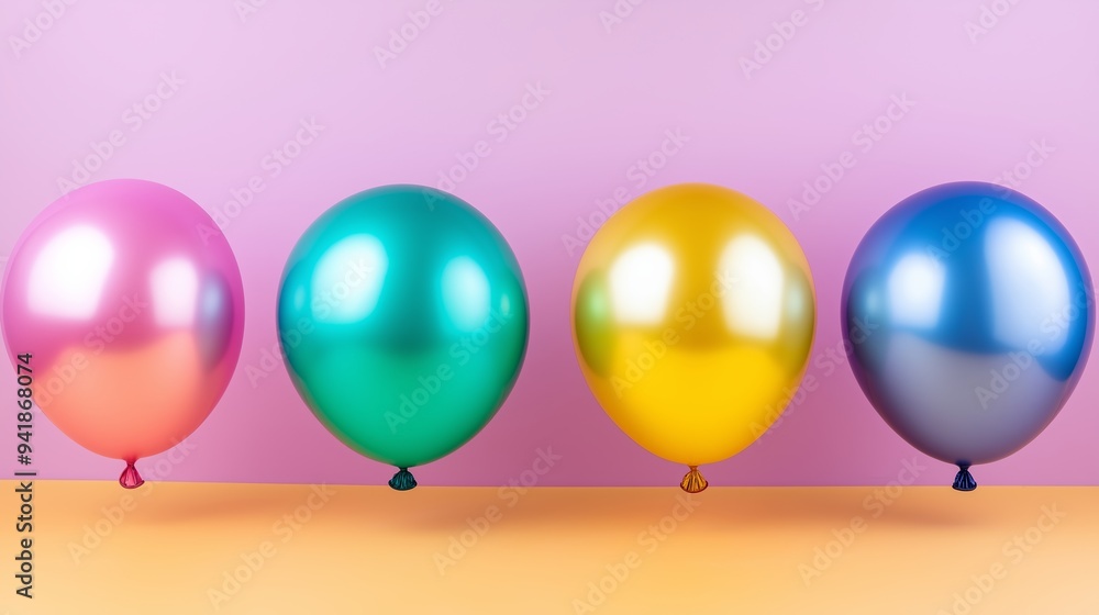 Poster a bunch of colorful balloons are floating in the air. the balloons are of different colors and sizes