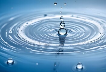 Water droplets splashing on a surface, creating a ripple effect with a blue-tinted background