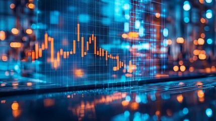 Fototapeta premium Abstract digital data visualization with vibrant colors showcasing stock market trends and financial metrics in a modern design.