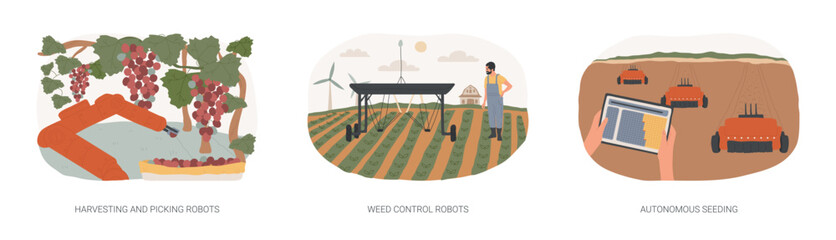 Robotic in agriculture isolated cartoon vector illustrations se