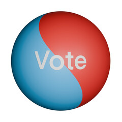 Red and blue yin yang design button with the word Vote in white