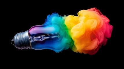 A colorful light bulb with smoke coming out of it