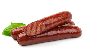 Grilled bavarian sausages, isolated on white background.