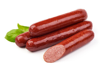 Grilled bavarian sausages, isolated on white background.