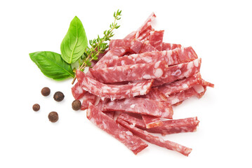 Smoked Milano Salami Sausage, isolated on white background.