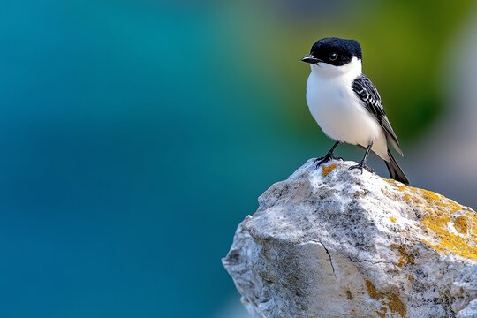 Beautiful birds perched on a rocky cliff in a realistic photo, emphasizing their adaptability and strength