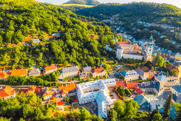 City of Banska Stiavnica with old castle and square,  UNESCO, Slovakia. Old Slovakia mining town of...